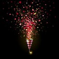 Exploding Firecracker with Gold Confetti and Red Hearts Royalty Free Stock Photo