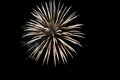 Exploding firework rocket with white stripes, black nightly sky with copy space, silvester midnight