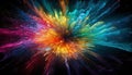 Exploding galaxy creates vibrant space chaos in multi colored abstract design generated by AI