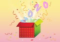 Exploding gift box with confetti, Happy new year concept