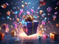 Exploding Gift Box Surprise: A Festive Celebration of Joy and Generosity Royalty Free Stock Photo