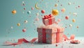 Exploding Gift Box Surprise with Festive Decorations and Candy Royalty Free Stock Photo