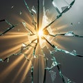 Exploding Glass With Golden Light Burst broken shattered Royalty Free Stock Photo