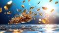 Exploding Golden Abstract: Dynamic Burst of Light and Shards, Artistic Rendering Royalty Free Stock Photo