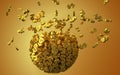 Exploding golden dollar symbols sphere Royalty Free Stock Photo