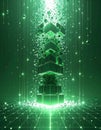Exploding Green Digital Data Tower Royalty Free Stock Photo