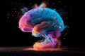 Exploding Human Brain With Vibrant Rainbow Colors Particles. Creativity, Mindfulness. AI Generative Royalty Free Stock Photo