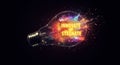 Exploding Ideas Innovate or Stagnate A shattered lightbulb explodes with vibrant color symbolizing innovation disruption Royalty Free Stock Photo