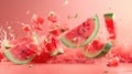 Exploding Juicy Watermelon Slices Splash Royalty Free Stock Photo