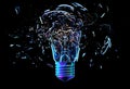 Exploding light bulb on a blue background,