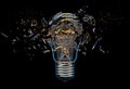 Exploding light bulb on a blue background,