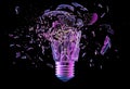 Exploding light bulb on a blue background,