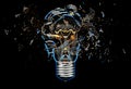 Exploding light bulb on a blue background,