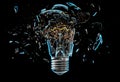 Exploding light bulb on a blue background,