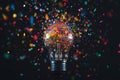 Exploding Light Bulb Filled with Colorful Confetti Creative Idea Concept Royalty Free Stock Photo