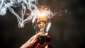 Exploding Light Bulb in Hand - Idea and Failure Concept Royalty Free Stock Photo