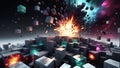 Exploding Minecraft colorful cubes. Minecraft blocks. Minecraft textures and cubes. Minecraft world. Generative AI Royalty Free Stock Photo