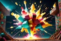 Exploding Minecraft colorful cubes paint and splashes. Minecraft colorful blocks. Minecraft world. Digital AI Royalty Free Stock Photo