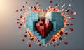 Exploding Minecraft colorful cubes paint and splashes. Heart shape colorful blocks. Generative AI.