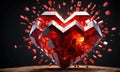 Exploding Minecraft colorful cubes paint and splashes. Heart shape colorful blocks. Generative AI.