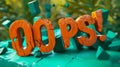 Exploding "Oops!" 3D text in orange amidst shattered green blocks