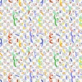 Exploding party popper with colorful confetti, flat seamless pattern on transparent background Royalty Free Stock Photo