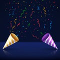 Exploding party popper with confetti. Celebrate out of party. Vector. Royalty Free Stock Photo