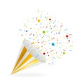 Exploding party popper with confetti and streamer Royalty Free Stock Photo