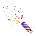 Exploding party popper with ribbons, confetti and serpentine. Holiday icon Royalty Free Stock Photo