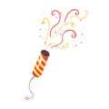 Exploding party popper with serpantin, celebration birthday symbol cartoon vector Illustration