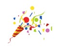 Exploding party popper with serpantin and serpantinom on white background . vector Royalty Free Stock Photo