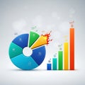 Exploding pie chart and growing bar graph illustrating financial growth Royalty Free Stock Photo