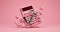 Exploding Pink Calculator with Flying Buttons on Pink Royalty Free Stock Photo