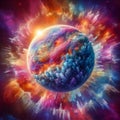 Exploding Planet in a Colorful Cosmic Burst Royalty Free Stock Photo