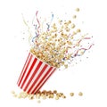 Exploding popcorn bucket isolated on transparent background Royalty Free Stock Photo