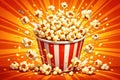 Exploding Popcorn Bucket Red Orange Burst Background Royalty Free Stock Photo