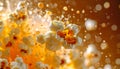 Exploding popcorn, close-up, with golden buttery highlights and dynamic motion against a bokeh background Royalty Free Stock Photo