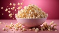 popcorn in a glass bowl on a bright pink background Royalty Free Stock Photo
