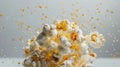 Exploding popcorn kernels with salt on light background Royalty Free Stock Photo
