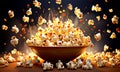 Exploding popcorn kernels in a vibrant, dynamic scene Royalty Free Stock Photo