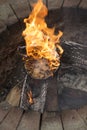 Exploding popcorn over a fire pit