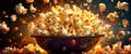 Exploding popcorn in a vibrant cinematic setting