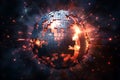 Exploding Puzzle Sphere Abstract 3D Render of Fiery Jigsaw Globe