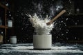 Exploding sourdough starter in rustic kitchen setting Royalty Free Stock Photo