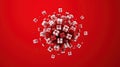 Exploding Sphere of Red and White Gift Boxes Keywords: gift boxes, presents, explosion, sphere Royalty Free Stock Photo