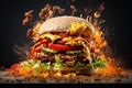 Exploding Spicy Burger Sandwich. Generative By Ai