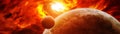 Exploding sun in space close to planet 3D rendering elements of Royalty Free Stock Photo