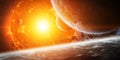 Exploding sun in space close to planet