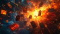 Exploding Tags in Cosmic Firestorm Royalty Free Stock Photo