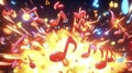 Exploding vibrant 3D musical notes in vivid colors